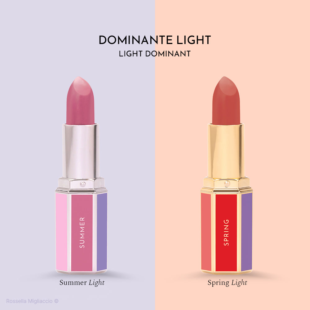 Light Duo rossetti di Rossella Migliaccio, ideati per stagioni armocromatiche Summer e Spring dalla dominante Light