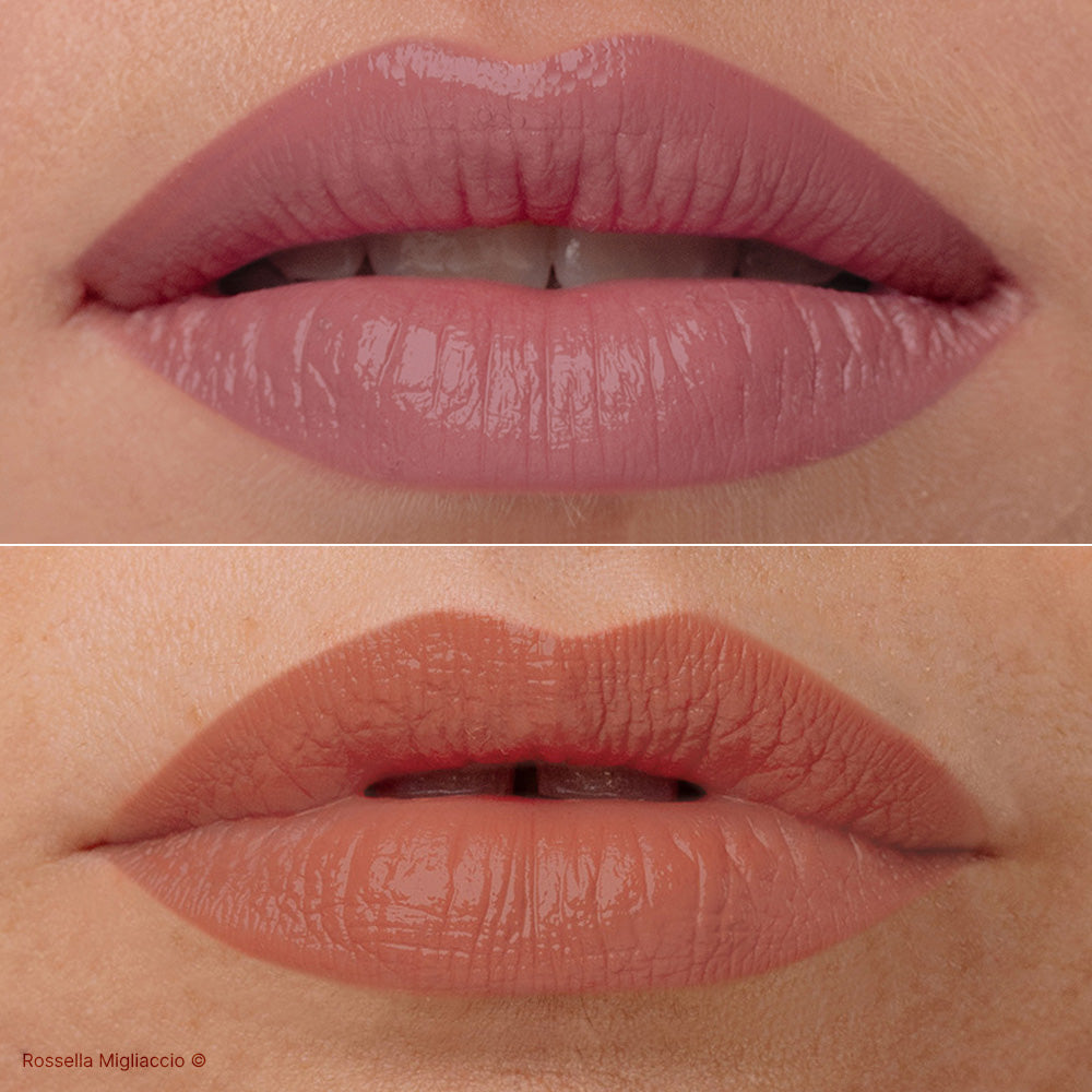 Close-up rossetti indossati per stagioni Summer Soft e Autumn Soft.