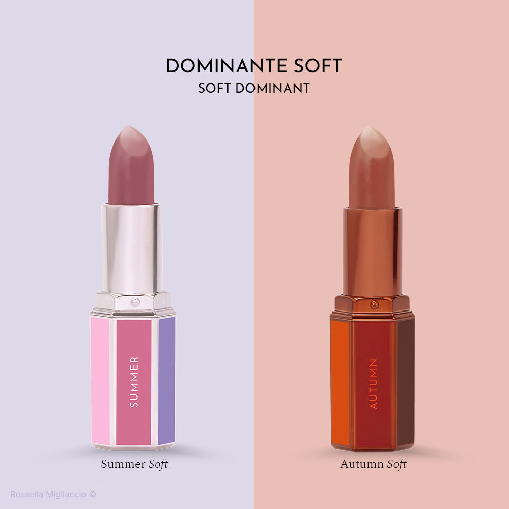 Soft Duo rossetti di Rossella Migliaccio per stagioni armocromatiche Summer e Autumn con dominante soft.