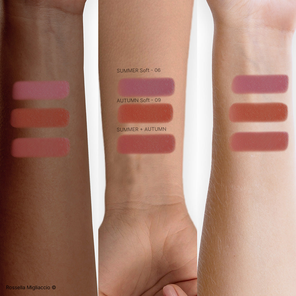 Swatch rossetti del Soft Duo di Rossella Migliaccio ideati per le stagioni Summer Soft e Autumn Soft