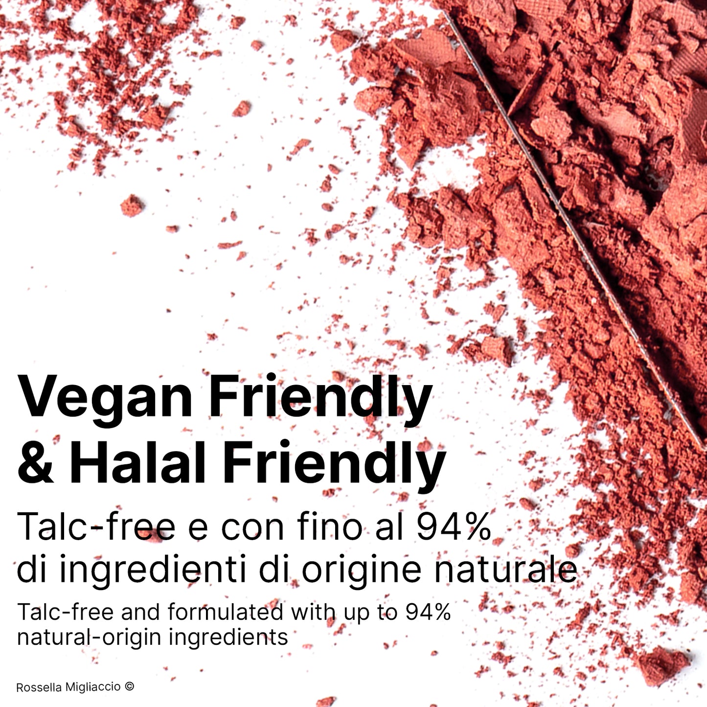 Infografica su Spring 03, il blush rosa caldo per la palette primavera di Rossella Migliaccio, vegan e halal friendly.