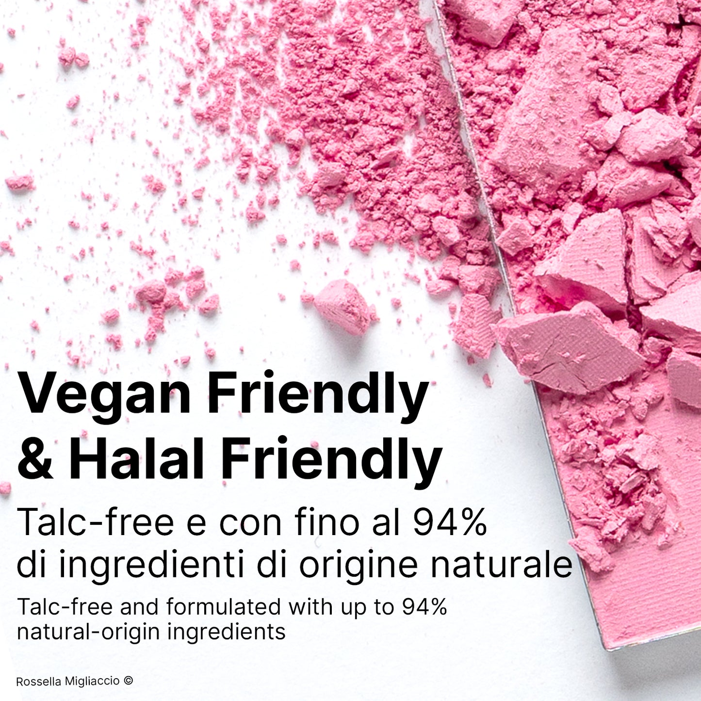 Infografica su Summer 01, il blush rosa confetto per la palette primavera di Rossella Migliaccio, vegan e halal friendly.