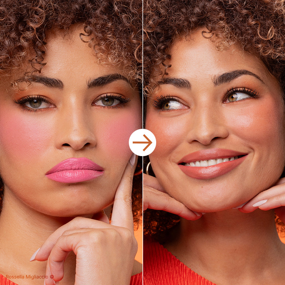 Make-up look prima e dopo l'utilizzo di Armosaver Warmer.