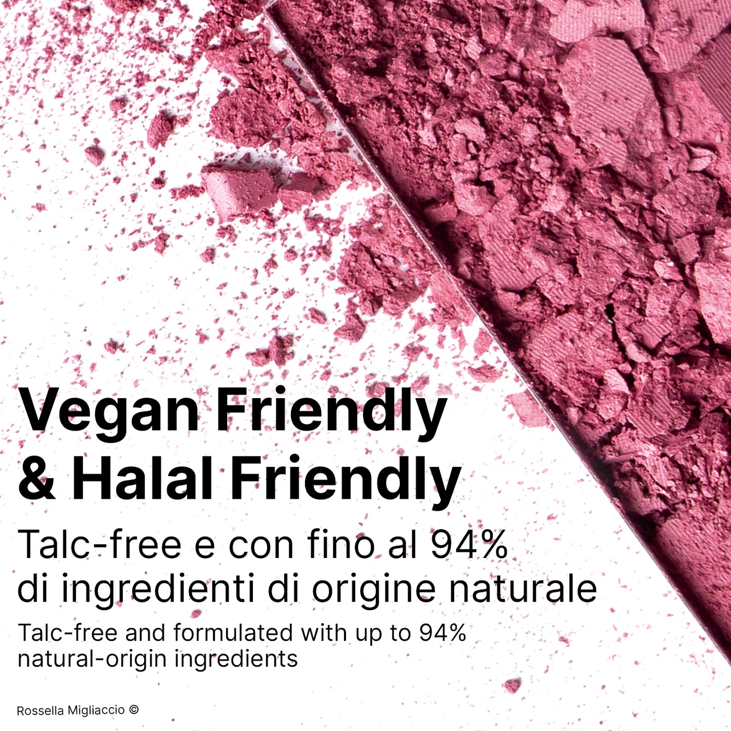 Infografica su Winter 01, il blush rosa freddo per la palette primavera di Rossella Migliaccio, vegan e halal friendly.