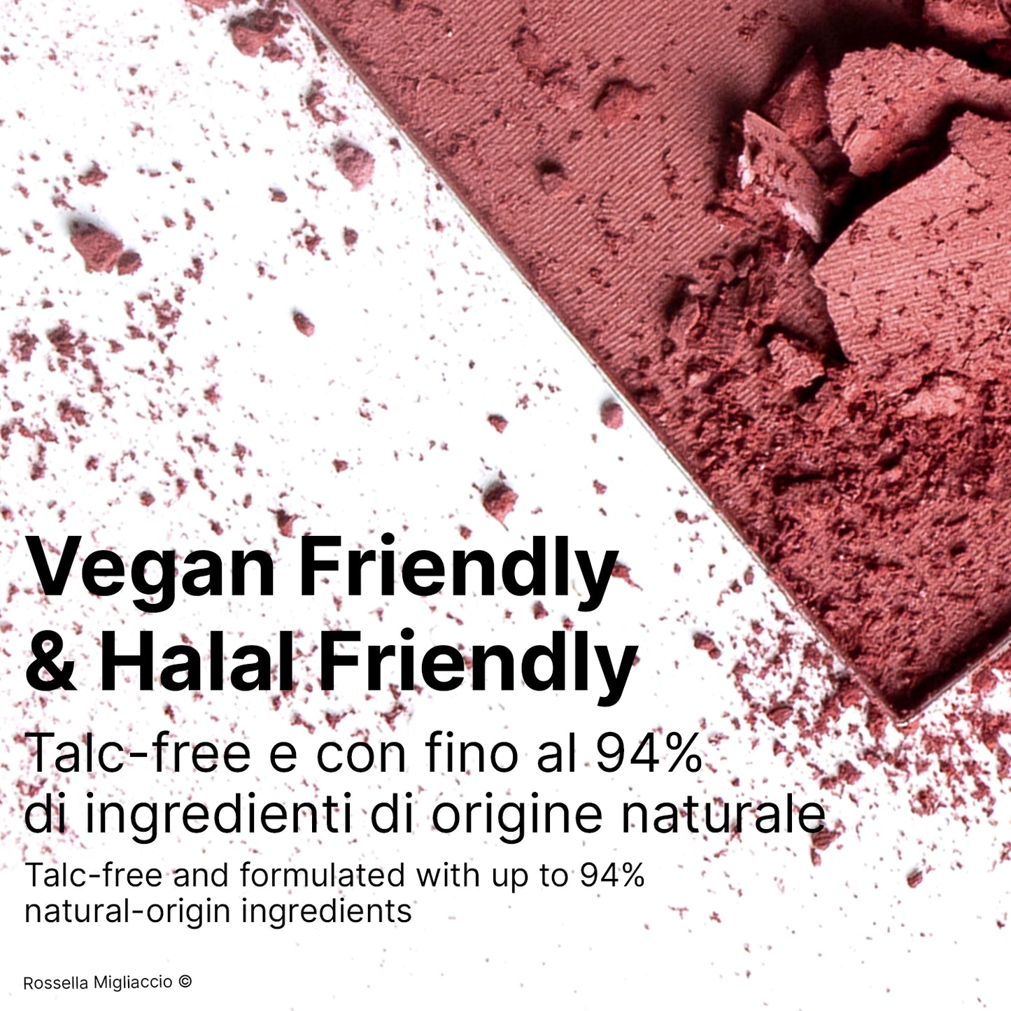 Infografica su Winter 03, il blush rosa scuro per la palette primavera di Rossella Migliaccio, vegan e halal friendly.