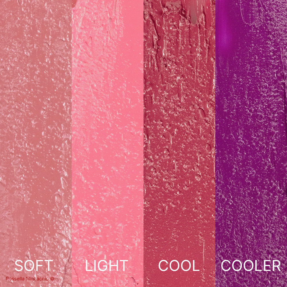 Swatch dei 3 rossetti Summer e dell’Armosaver Cooler contenuti nel Cofanetto Deluxe Summer di Armocromia Rossella Migliaccio.