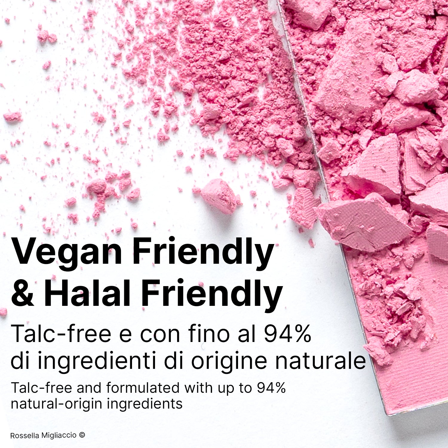 Infografica su Summer 01, il blush rosa confetto per la palette primavera di Rossella Migliaccio, vegan e halal friendly.