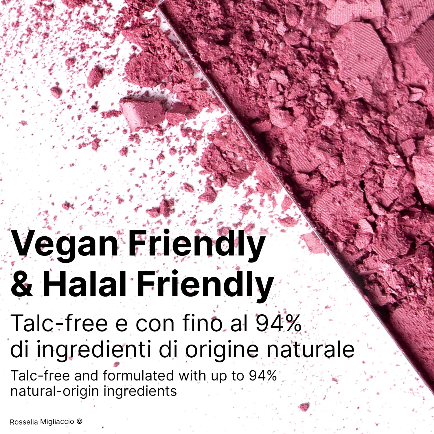 Infografica su Winter 01, il blush rosa freddo per la palette primavera di Rossella Migliaccio, vegan e halal friendly.